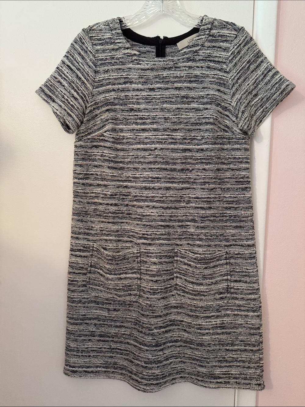 LOFT Black & White Textured Shift Dress